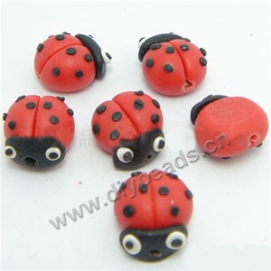 Bead, polymer clay, red/black, 12x15x4mm ladybug. Sold per pkg of 12.