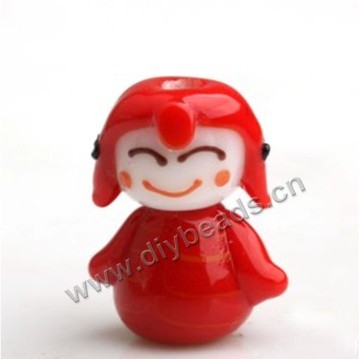 Bead,lampworked glass,red, 25*17mm lucky doll. Sold per pkg of 5.