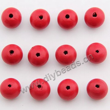 Beads,wood,red round loose beads,11x12mm with 2.5mm hole. Sold per pkg of 100ps