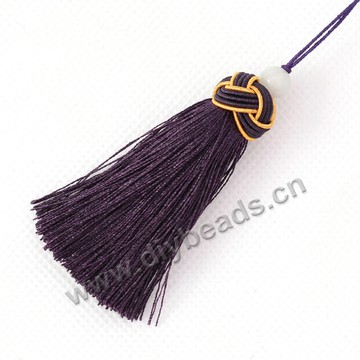 Tassel,nylon tassel,with loop tassel, deep purple,braided cap with beads,7cm length,sold per pkg of 10pcs