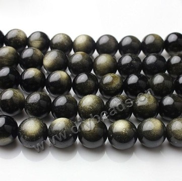 Bead, golden sheen obsidian (natural), 14mm round, A grades. Sold per 16-inch strand.