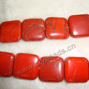Bead, red flake jasper (natural), 20x20mm square. Sold per 16-inch strand