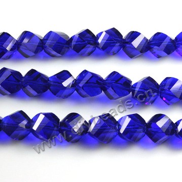 Bead, glass, dark blue, 10mm faceted twist round, sold per pkg 5 strands.
