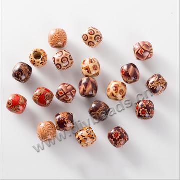 11*12mm big hole printing wooden barrel beads for belt decoration of clothes' accessories 
