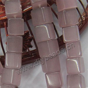 Bead, cat's eye glass, pink,8x8mm cube. Sold per 15-inch strands.