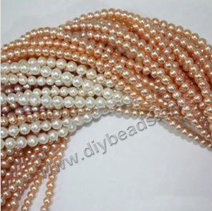 Pearl,cultured freshwater (natural), white/peach/mauve, 3-4mm nearly round, B+ grade. Sold per pkg of (4)16-inch strands.