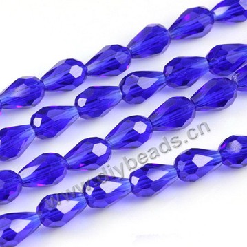 Bead, glass, dark blue, 10*15mm faceted teardrop, diy beads. Sold per pkg of 5 strands-(50pcs/strand).