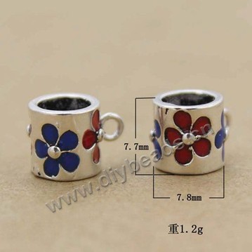 enamel Bead,s925 thai silver, 7.7x7.8mm, 1.2g,Sold per pkg of 10 pieces.