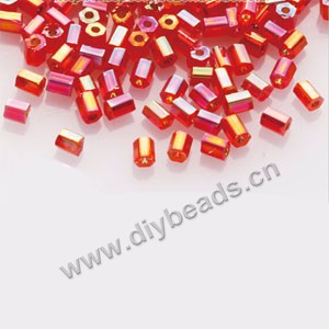 Bugle bead,taiwan, glass, rainbow ,red,#1(2x2mm) hex beads. Sold per pkg of 500 grams,approximately 40,000ps 