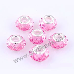 Bead,big-hole beads,acrylic with brass grommets,crystal pink,9x14mm faceted rondelle ,5mm hole,sold per pkg of 10ps