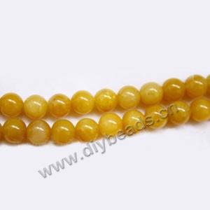 Bead, yellow "jade" (natural), 8mm round. Sold per 15-inch strand