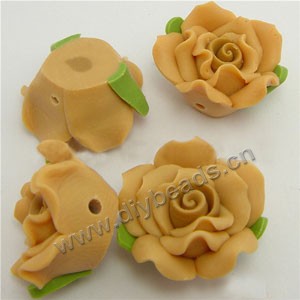 Bead, polymer clay, beige, 18mm rose. Sold per pkg of 12.