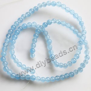 Bead, blue "jade" (dyed), 4mm round. Sold per 15-inch strand
