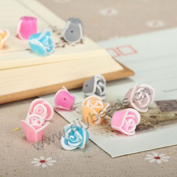 Bead, polymer clay,mixed color,12x9mm flower. Sold per pkg of 5.