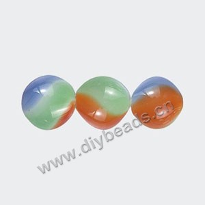 Bead, hand-blown glass, orange/green/blue, 13mm hollow round. Sold per pkg of 10