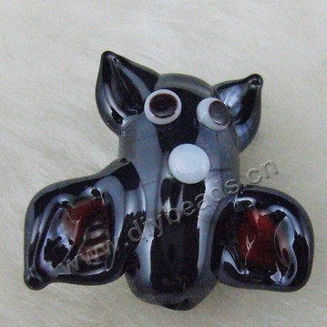 Bead, lampworked glass, opaque black,white, 18x20mm bat. Sold per pkg of 4.
