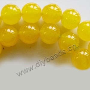 Bead, yellow "jade" (dyed), 16mm round. Sold per 15-inch strand