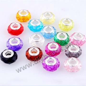 Bead, acrylic, white and pink, 14x10mm rondelle ,5mm hole. Sold per pkg of 12.