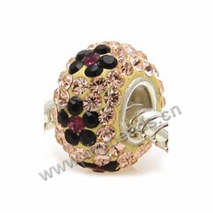 Bead, big-hole beads,rhinestone and 925 silver grommet, black and pink, 8x14mm rondelle with 5 mm hole,sold per pkg of 10ps