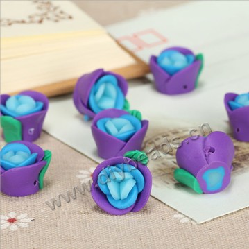 Bead, polymer clay,purple/blue,16x10mm flower. Sold per pkg of 5.