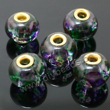 Bead,big-hole beads,glass with brass grommets,colorful,10x13mm rondelle ,3mm hole,sold per pkg of 30ps