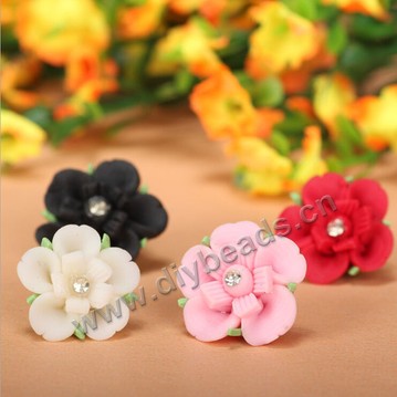 Bead, polymer clay,mixed color with rhinestone,16x10mm flower. Sold per pkg of 5.