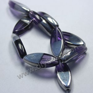Bead, silver-plated glass, purple, 30x12mm flat oval. Sold per pkg of ten 13-inch strand.