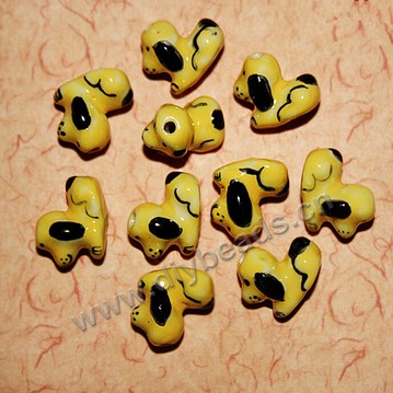Bead , fancy glaze porcelain, 16x18 mm  white dog shape. hole size 2.5mm Sold per pkg of 10 beads. 