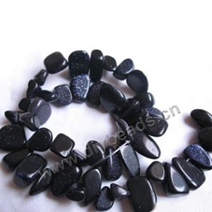 Bead, blue goldstone (manmade), 8x12mm nugget. Sold per 16-inch strand