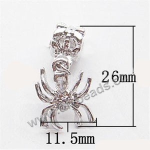 Charm, big-hole beads,silver-plated pewter , 11.5x26mm spider, 4.5mm hole. Sold per pkg of 10ps