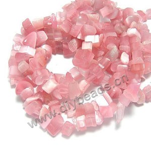 Bead, glass, pink ,cat's eye, small chip. Sold per 34-inch strand.