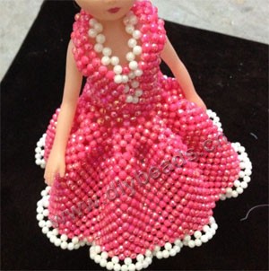 AB pink acylic beads princess dress doll skirt ,handmade ,30cm height gift mini order 2ps,cheap wholesale.