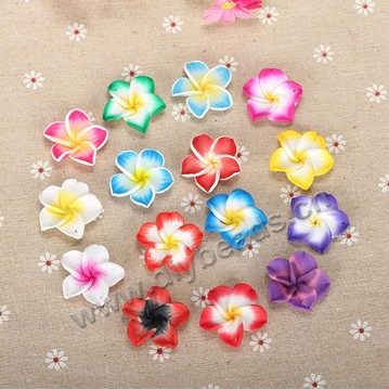 Bead, polymer clay,mixed color,30x10mm flower. Sold per pkg of 10.