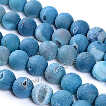 Bead,geode agate,blue color,frosted 16mm round, Sold per one strand.