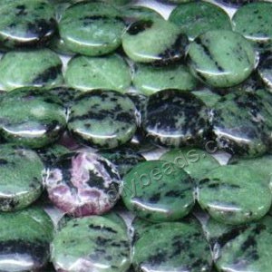 Bead, ruby in zoisite (natural), 18mm flat round. Sold per 15-inch strand.
