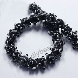 Loose bead,lampworked glass, black, 10x10mm bumpy round with 1.5mm hole. Sold per pkg of 20.factory price,diy beads.