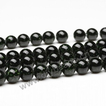 Bead, green goldstone (manmade), 6mm round. Sold per 16-inch strand