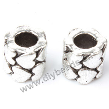 Bead,big-hole beads,alloy,8mm,tube,silver color,Sold per pkg of 50ps