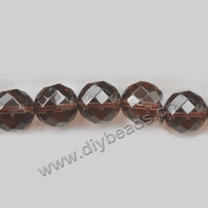 Bead, smoky quartz (heated/irradiated), 14mm 64-faceted round .sold per 13.7-inch strand