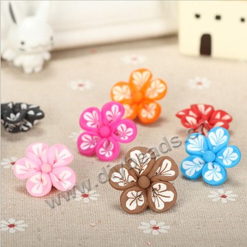 Bead, polymer clay,mixed color with ball,22x10mm flower. Sold per pkg of 5.
