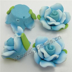 Bead, polymer clay, blue, 18mm rose. Sold per pkg of 12.