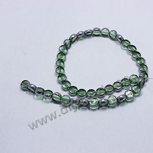 Bead ,silver-plated glass, green, 8mm flat round. Sold per pkg of ten 33cm strand.