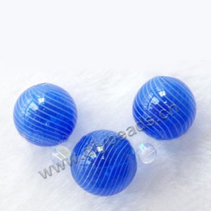 Bead, hand-blown glass, blue with white line, 20mm hollow round. Sold per pkg of 10