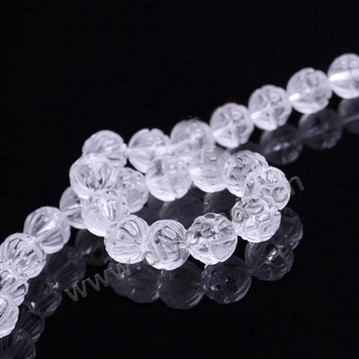 Bead,clear quartz crystal (natural), 12mm round carved lotus flower. Sold per 15-inch strand