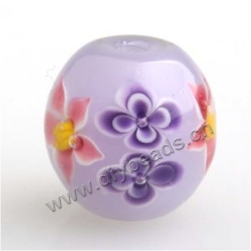 Bead,Japan lampworked glass,purple with flower, 16x16mm round.mini order 100pc 
