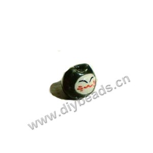 Bead, porcelain, black,white, 12x12mm hand-painted lucky cat . Sold per pkg of 6.