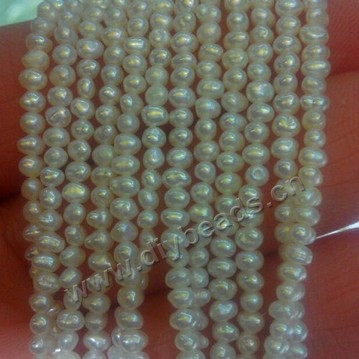 Pearl, cultured freshwater,white,2-2.5mm potato round, AAA grade. Sold per pkg of one strand