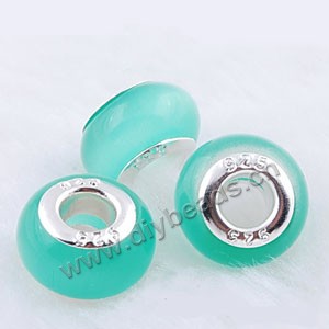 Bead,big-hole beads ,cat's eye glass and brass grommets, light green,9x14mm rondelle with 5mm hole,sold per pkg of 10ps