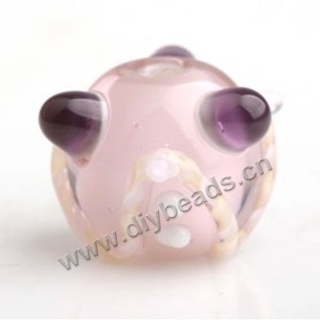 Bead,Japan lampworked glass,pink with bumpy corner, 16x16mm round.mini order 100pc 