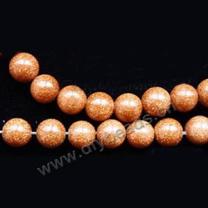Bead, brown goldstone (manmade), 8mm round. Sold per 14.5-inch strand
